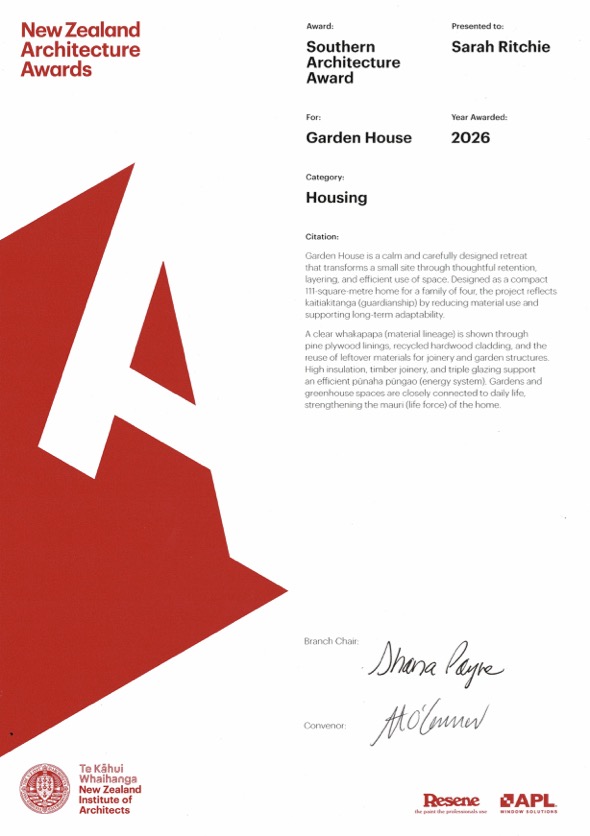 Garden House — NZIA Southern Architecture Housing Award