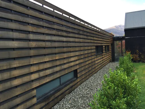 Speargrass Flat Residence — cedar cladding detail along the garden path